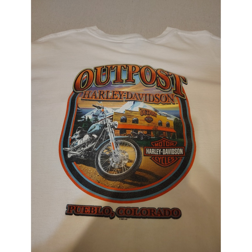 Harley Davidson Mens 2XLarge White Eagle Outpost‎ Pueblo Colorado TShirt Y2K JJ - Picture 8 of 8